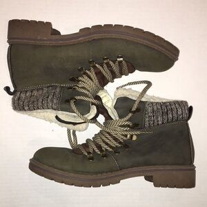 Olive Green Women's Boots with Knit Cuff